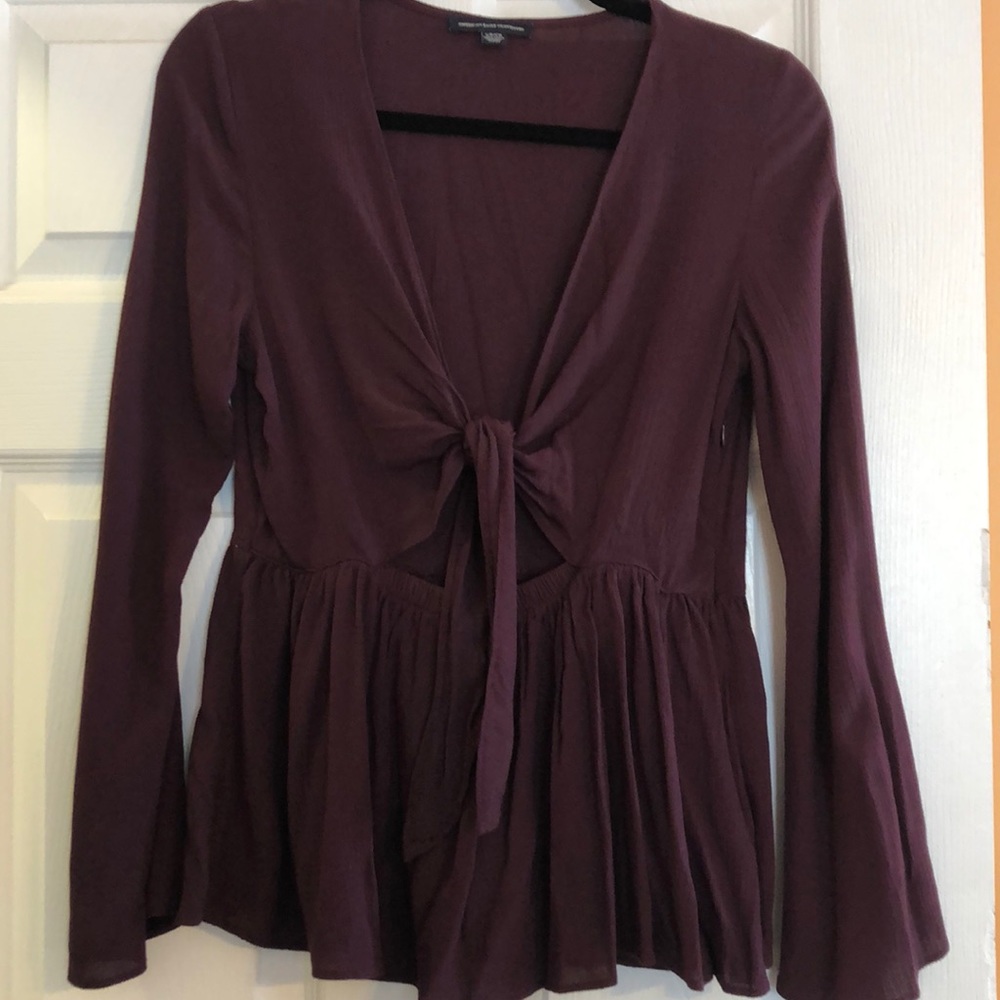 Long Sleeve Tie Front Blouse